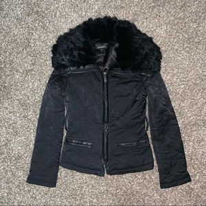 Bebe black rabbit fur collar jacket